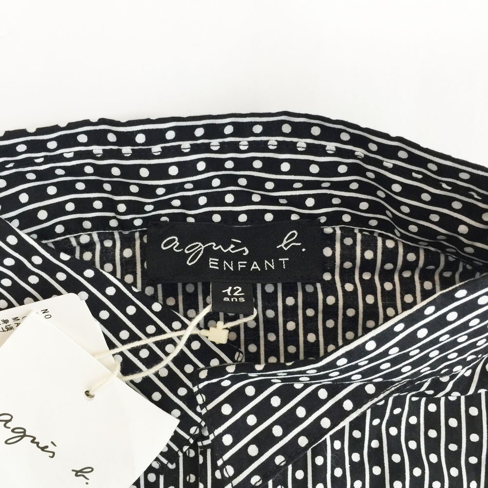 ★未使用 アニエスベー agnes b. ENFANT 半袖 総柄シャツ サイズ12A 150cm キッズ レディース ブラック×ホワイト CE23IZ44 1BA/93876_画像4