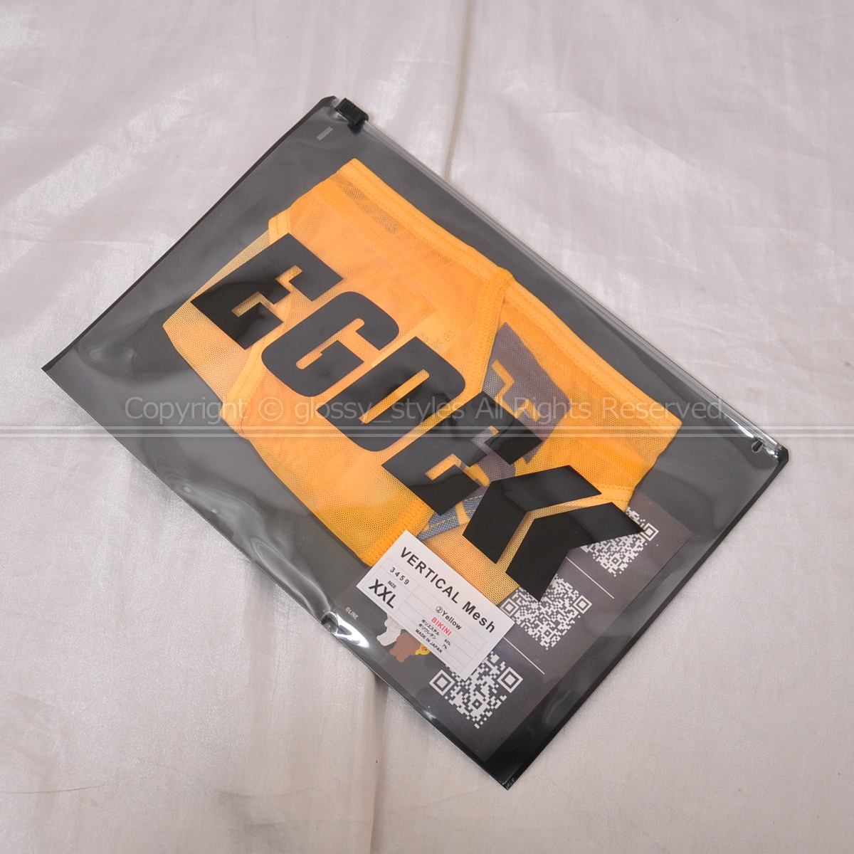 K2084-20■新品 大きめ EGDE VERTICAL-MESH 3459 スーパーローライズビキニ シースルーメッシュ イエロー XXL_画像1