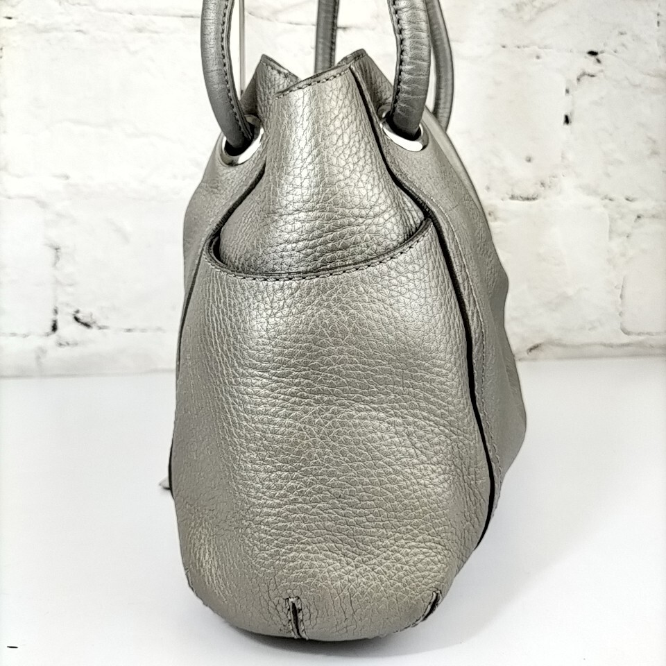 【 Cole Haan 】 コールハーン ロゴデザイン レザー ハンドバッグ 手提げ ミニトートバッグ レディースバッグ 灰色系 グレー D_画像3