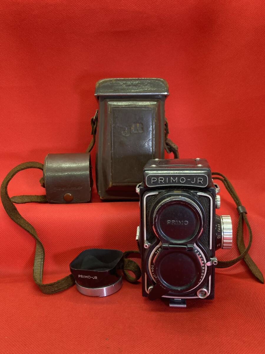 PRIMO-JR プリモ 二眼カメラ 283217 Topcor 1:2.8 f=6cm ブラウン レザー ハードケース付き 動作未確認 現状品_画像1