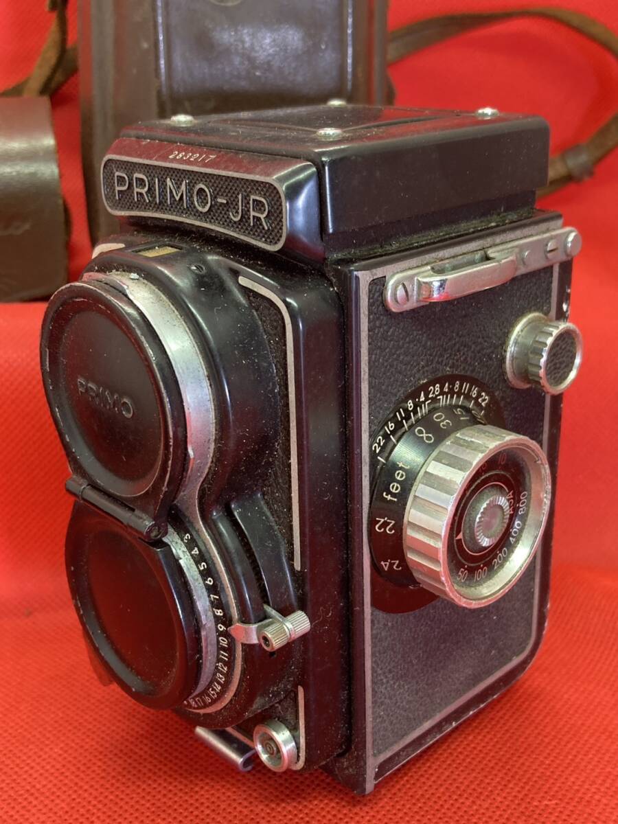 PRIMO-JR プリモ 二眼カメラ 283217 Topcor 1:2.8 f=6cm ブラウン レザー ハードケース付き 動作未確認 現状品_画像4