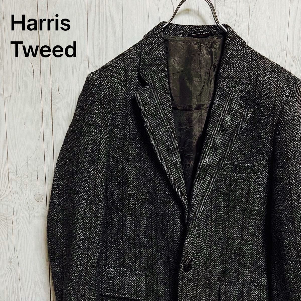 Harris Tweed ハリスツイード　テーラードジャケット グレー　管理番号付　USA WOOL ブレザー　上着　ウール　目安メンズL〜XL相当_画像1