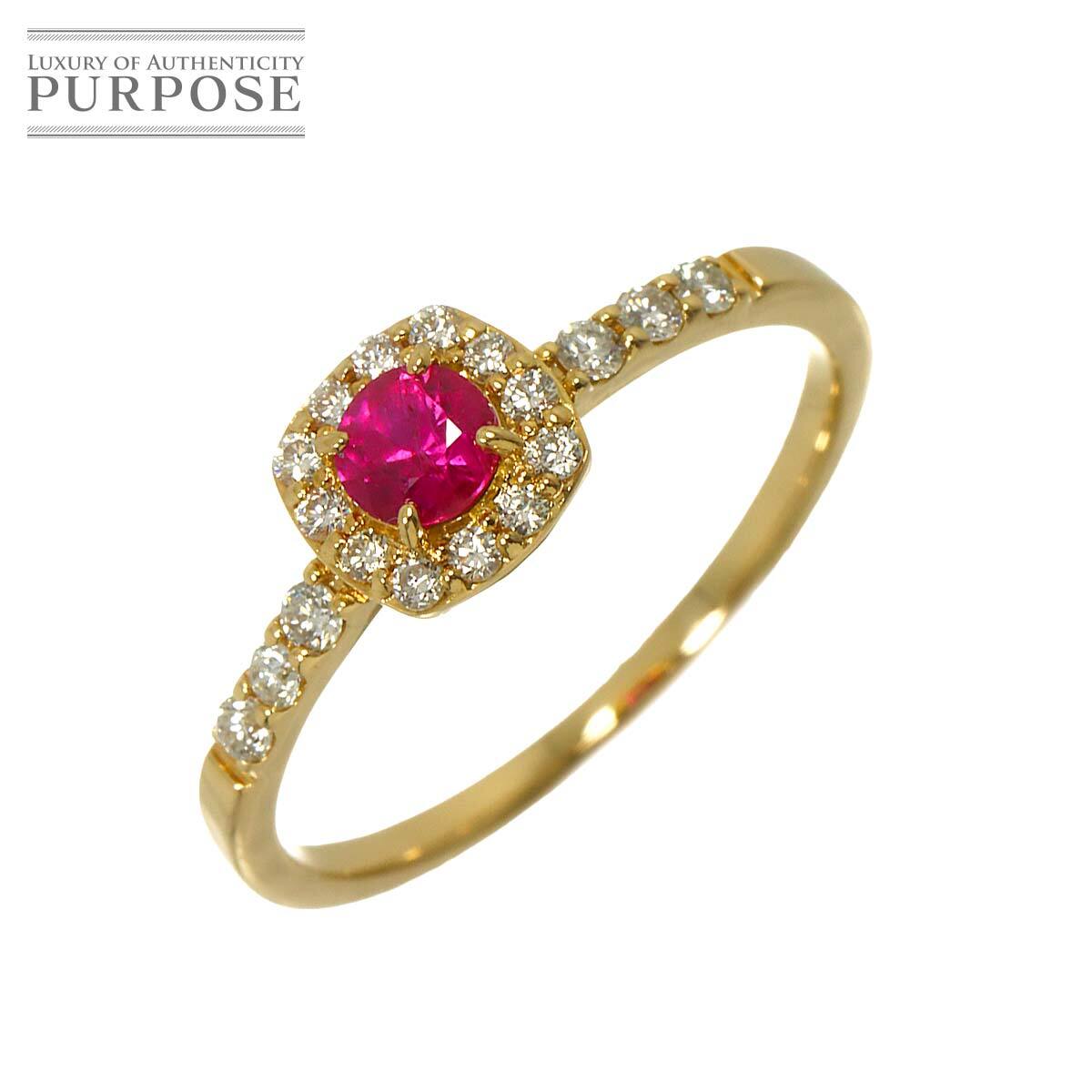 リング 12号 ルビー 0.26ct ダイヤ 0.19ct K18 YG イエローゴールド 750 指輪 Ruby Ring 90298305_画像1