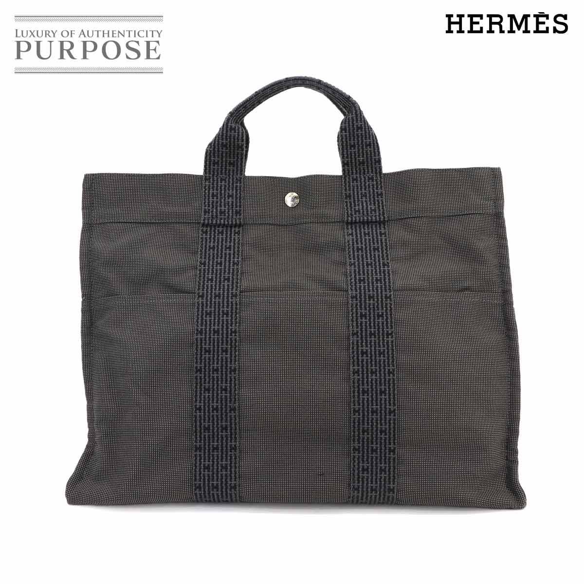 新品同様 エルメス HERMES エールライン MM トート バッグ キャンバス グレー シルバー 金具 Herline Tote MM 90297491_画像1