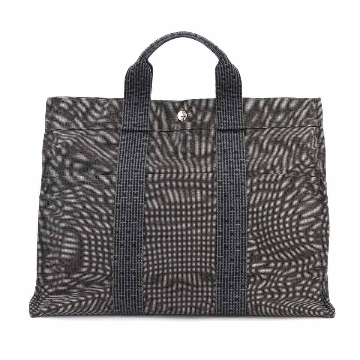 新品同様 エルメス HERMES エールライン MM トート バッグ キャンバス グレー シルバー 金具 Herline Tote MM 90297491_画像2