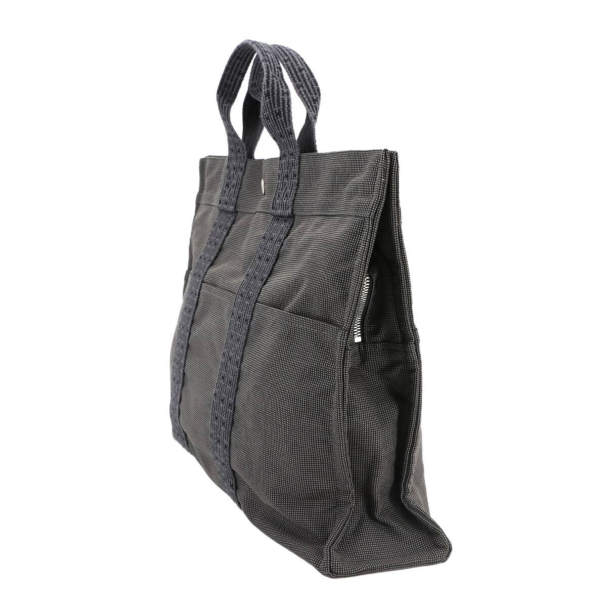 新品同様 エルメス HERMES エールライン MM トート バッグ キャンバス グレー シルバー 金具 Herline Tote MM 90297491_画像3