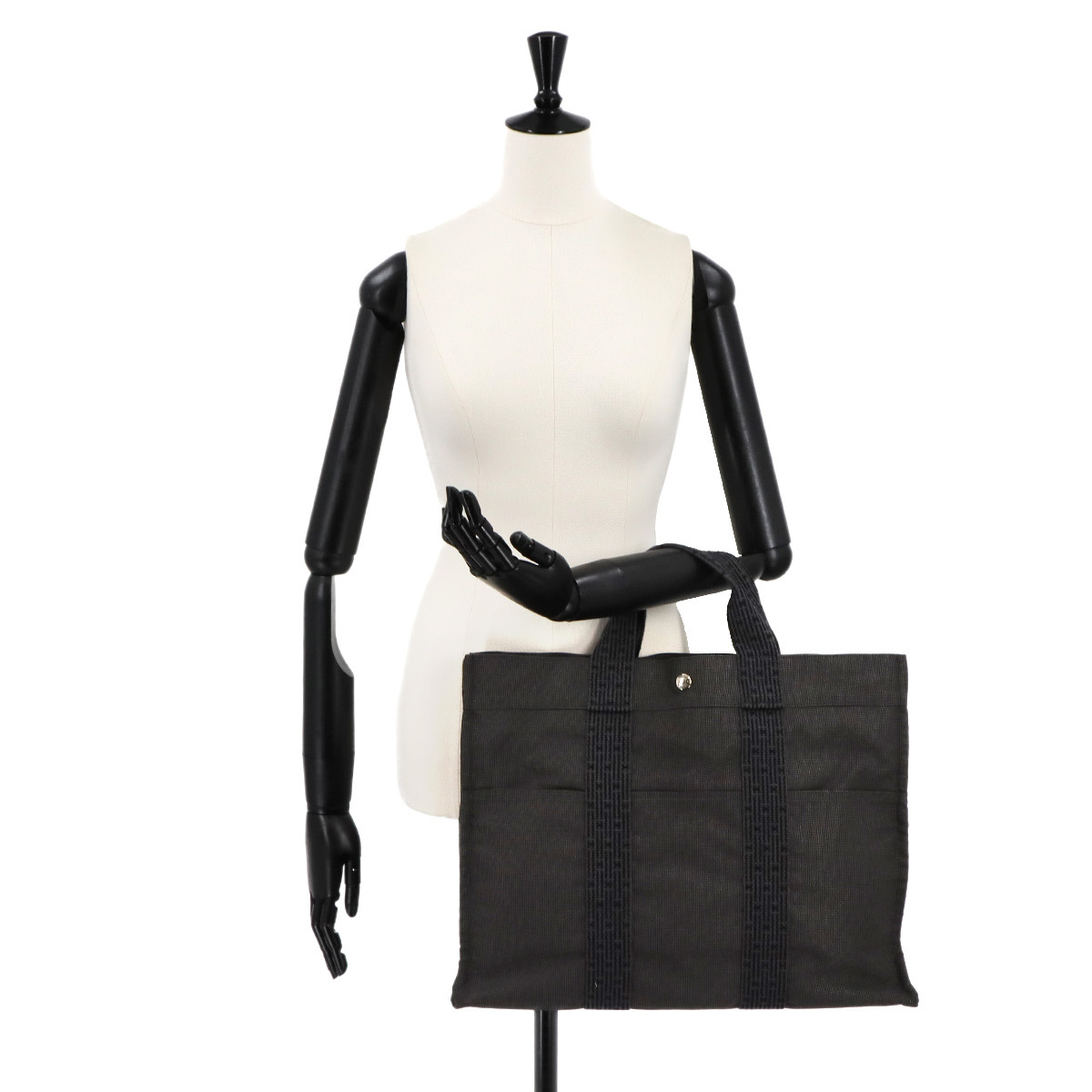 新品同様 エルメス HERMES エールライン MM トート バッグ キャンバス グレー シルバー 金具 Herline Tote MM 90297491_画像9