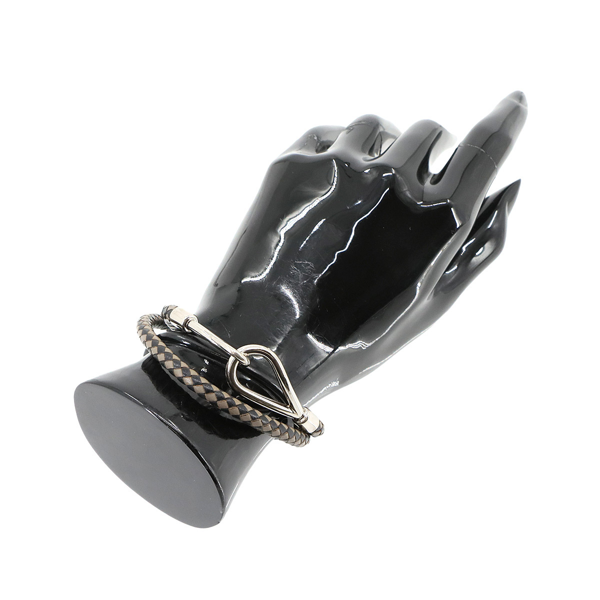 新品同様 エルメス HERMES ジャンボ ブレス チョーカー レザー ブラック グレー シルバー 金具 Jumbo Bracelet 90298775_画像7