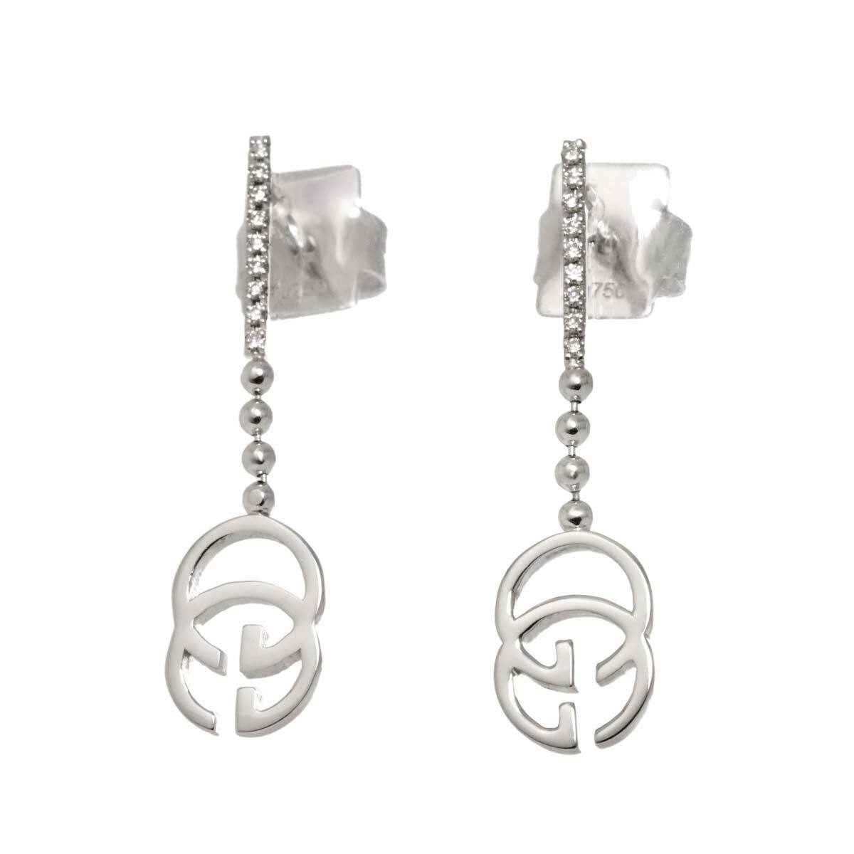 Gucci GUCCI GG бег Logo серьги с бриллиантами K18 WG белое золото 750 Diamond Earrings Pierced 90292215