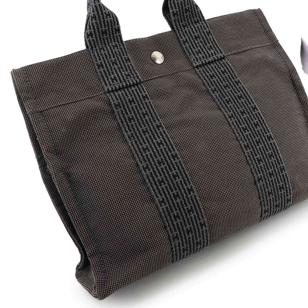 美品 エルメス HERMES エールライン トート PM バッグ キャンバス グレー シルバー 金具 Herline tote PM 90299246_画像9
