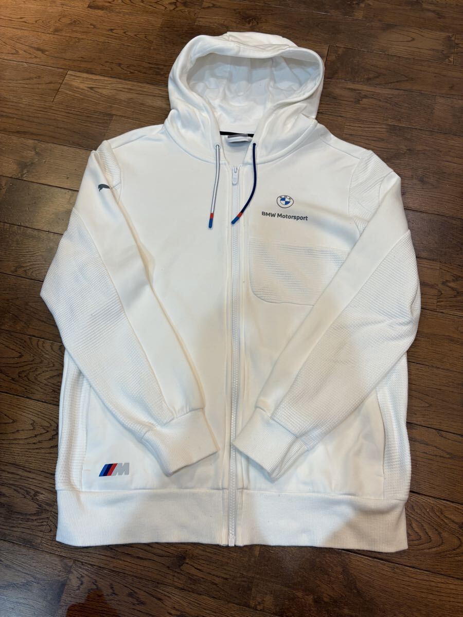 【プーマジャパン正規品】PUMA × BMW Motorsport スウェットパーカー　サイズM メンズ　プーマ　 フルジップ パーカー ホワイト_画像1