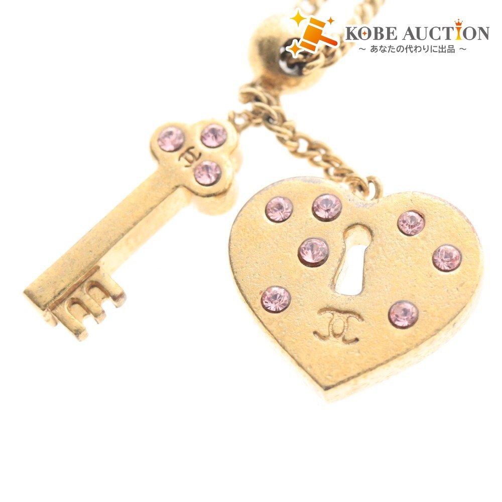 ■ シャネル ブレスレット アクセサリー 02P ココマーク ハート キー 鍵 ラインストーン イタリア製 重量7g ゴールド_画像1