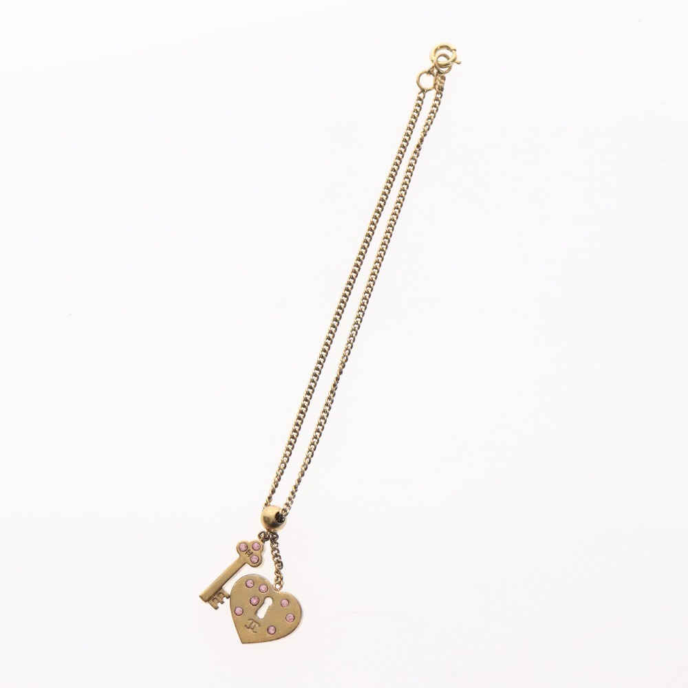 ■ シャネル ブレスレット アクセサリー 02P ココマーク ハート キー 鍵 ラインストーン イタリア製 重量7g ゴールド_画像8