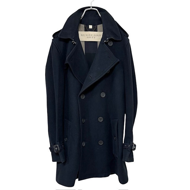 古着 バーバリー ブリット BURBERRY BRIT ピーコート クリーニング済み ウール 濃紺 メンズ Sサイズ_画像1