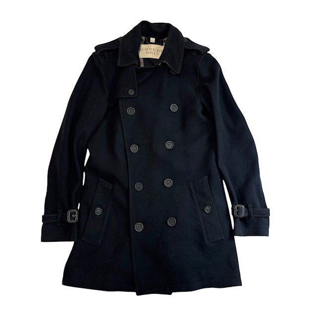 古着 バーバリー ブリット BURBERRY BRIT ピーコート クリーニング済み ウール 濃紺 メンズ Sサイズ_画像2