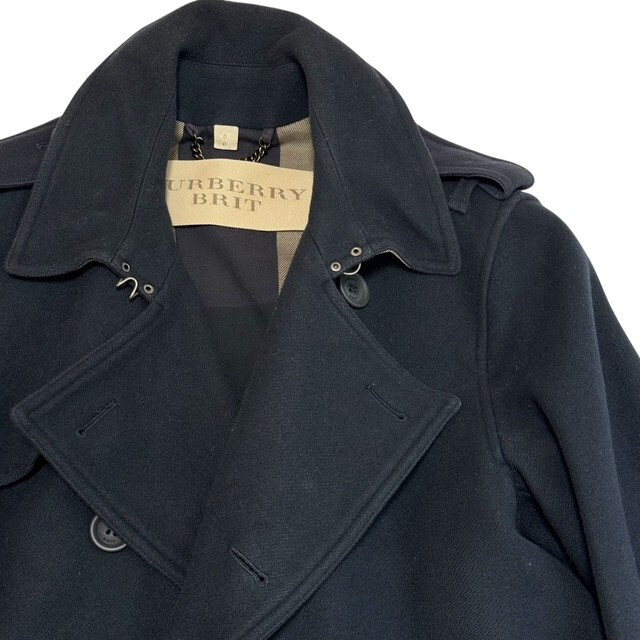 古着 バーバリー ブリット BURBERRY BRIT ピーコート クリーニング済み ウール 濃紺 メンズ Sサイズ_画像3