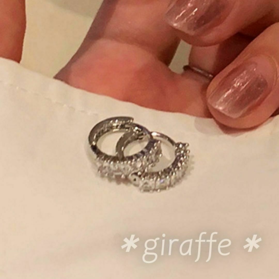 B585 匿名配送 リングピアス レディース スクエア ジルコニア s925 シルバー フープピアス_画像1