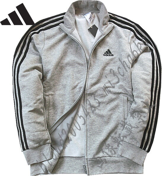 ■新品【adidas】アディダス ゴルフに最適 刺繍ロゴ フレンチテリー(裏毛) 3ライン トラックジャケット■GR/L_画像1