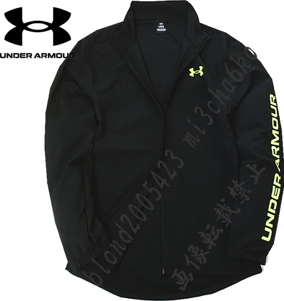 ■新品 【UNDER ARMOUR】アンダーアーマー ゴルフに最適 左腕BIGロゴ ウーブン フルZIPジャケット■BK/L_画像1