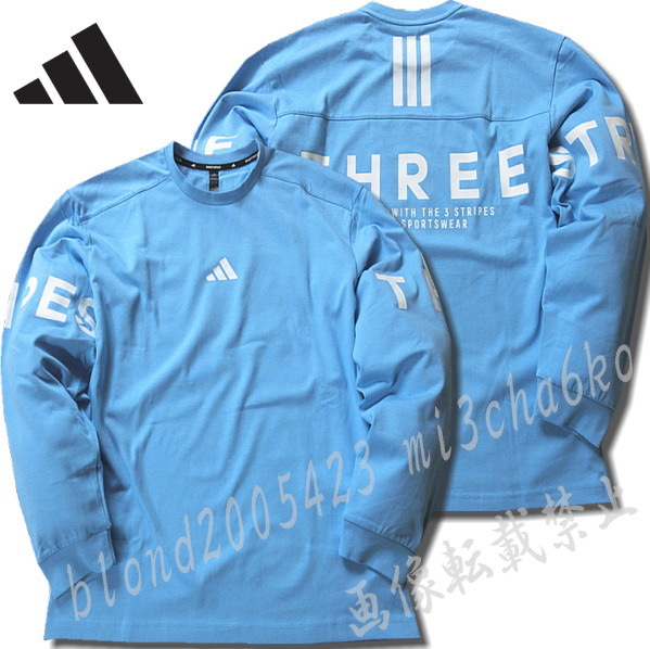 ■新品【adidas】アディダス ゴルフに最適 背面BIGロゴ ルーズフィット 速乾生地 クルーネック 長袖シャツ■BU/L_画像5