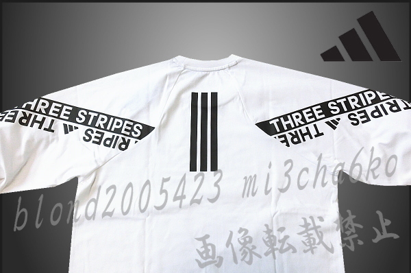 ■新品【adidas】アディダス ゴルフに最適 両腕BIGロゴ&背面3ライン 速乾生地 クルーネック ワーディング 長袖シャツ■WH/XL(LL)_画像4