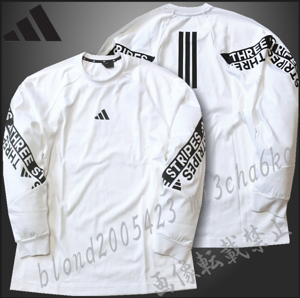 ■新品【adidas】アディダス ゴルフに最適 両腕BIGロゴ&背面3ライン 速乾生地 クルーネック ワーディング 長袖シャツ■WH/L_画像6