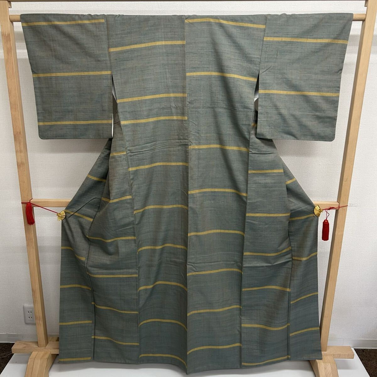 紬着物 正絹 横縞の絣柄 風合い良い節 真綿紬 F-251_画像4