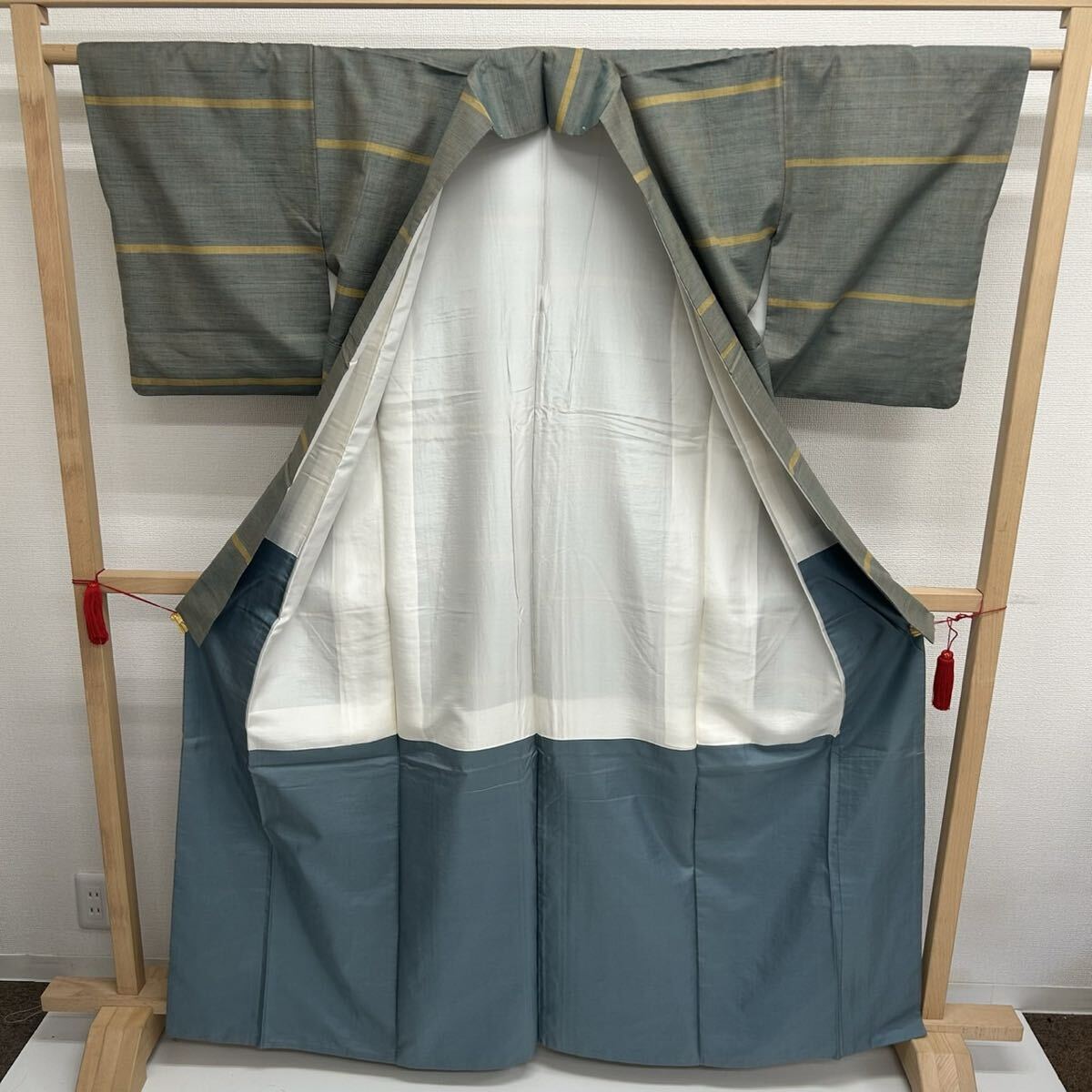 紬着物 正絹 横縞の絣柄 風合い良い節 真綿紬 F-251_画像5