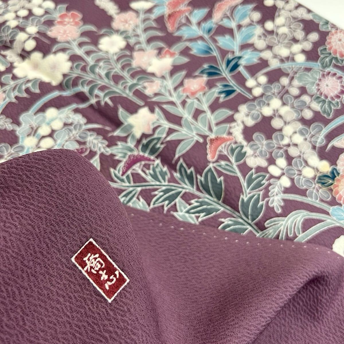 付下げ 作家物 友禅 上品な花柄の染め 一つ紋 正絹 着物 F-470_画像1