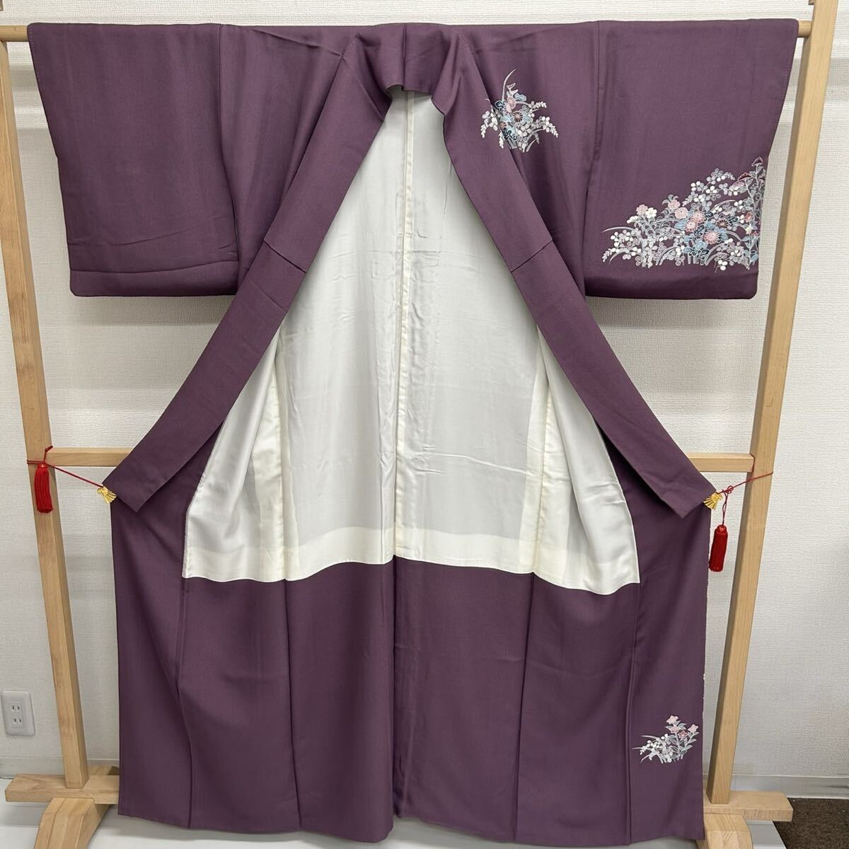 付下げ 作家物 友禅 上品な花柄の染め 一つ紋 正絹 着物 F-470_画像4