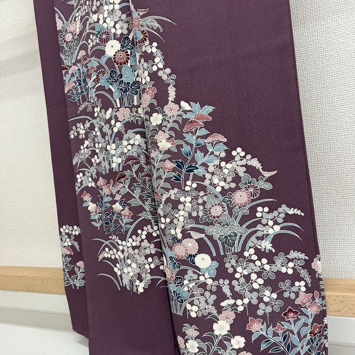 付下げ 作家物 友禅 上品な花柄の染め 一つ紋 正絹 着物 F-470_画像10