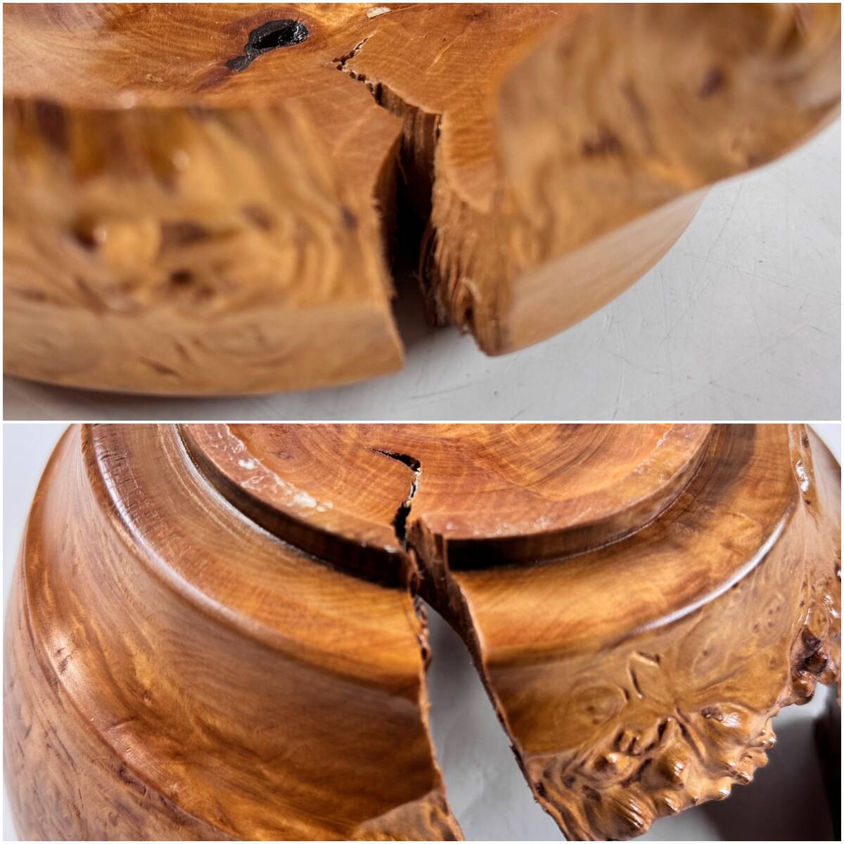 【20118Q】無銘 天然木 木工細工 オブジェクトブローチ 木肌を活かしたフリーボウル 鉢物プランツのカバーなどに 経年保管品 現状品_画像8