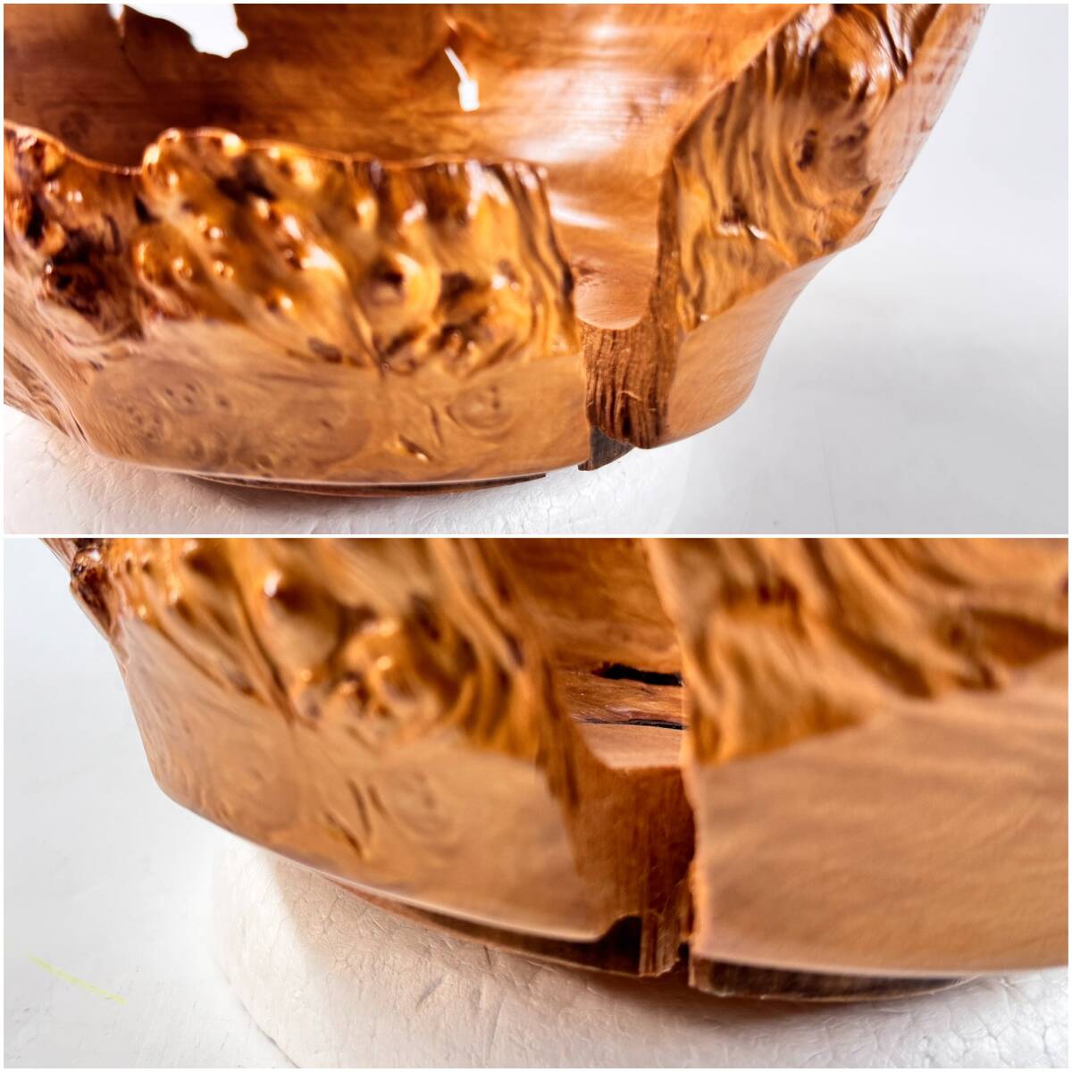 【20118Q】無銘 天然木 木工細工 オブジェクトブローチ 木肌を活かしたフリーボウル 鉢物プランツのカバーなどに 経年保管品 現状品_画像9