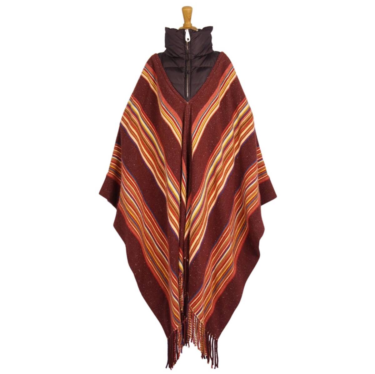 未使用 クロエ Chloe コート 21AW ポンチョ 襟ダウン 総柄 カシミヤ シルク アウター レディース イタリア製 TUブラウン ce10dn-rm20e34228_画像3