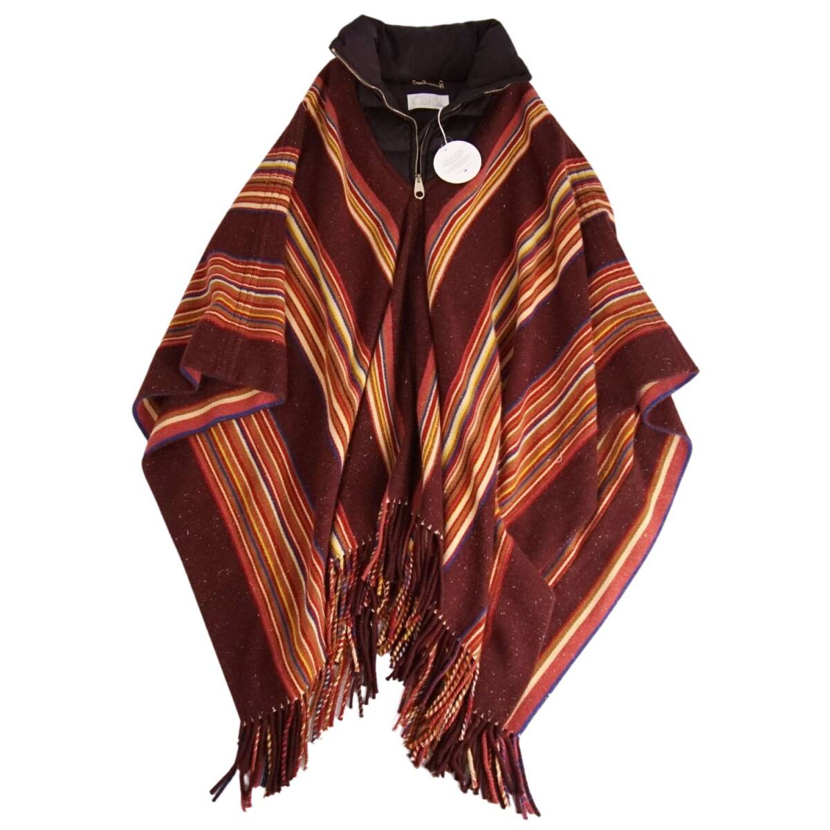 未使用 クロエ Chloe コート 21AW ポンチョ 襟ダウン 総柄 カシミヤ シルク アウター レディース イタリア製 TUブラウン ce10dn-rm20e34228_画像2