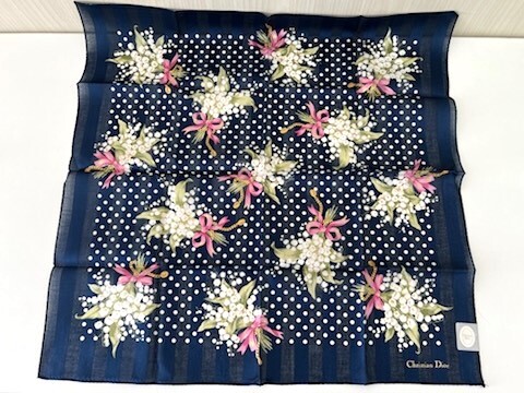 【丸-2312】HG◆Christian Dior［クリスチャンディオール］レディス スカーフ◆スズラン／すずらん◆※シールあり　未使用長期保管品◆KT_画像1