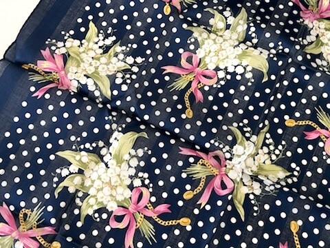 【丸-2312】HG◆Christian Dior［クリスチャンディオール］レディス スカーフ◆スズラン／すずらん◆※シールあり　未使用長期保管品◆KT_画像4