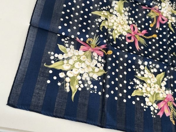 【丸-2312】HG◆Christian Dior［クリスチャンディオール］レディス スカーフ◆スズラン／すずらん◆※シールあり　未使用長期保管品◆KT_画像3