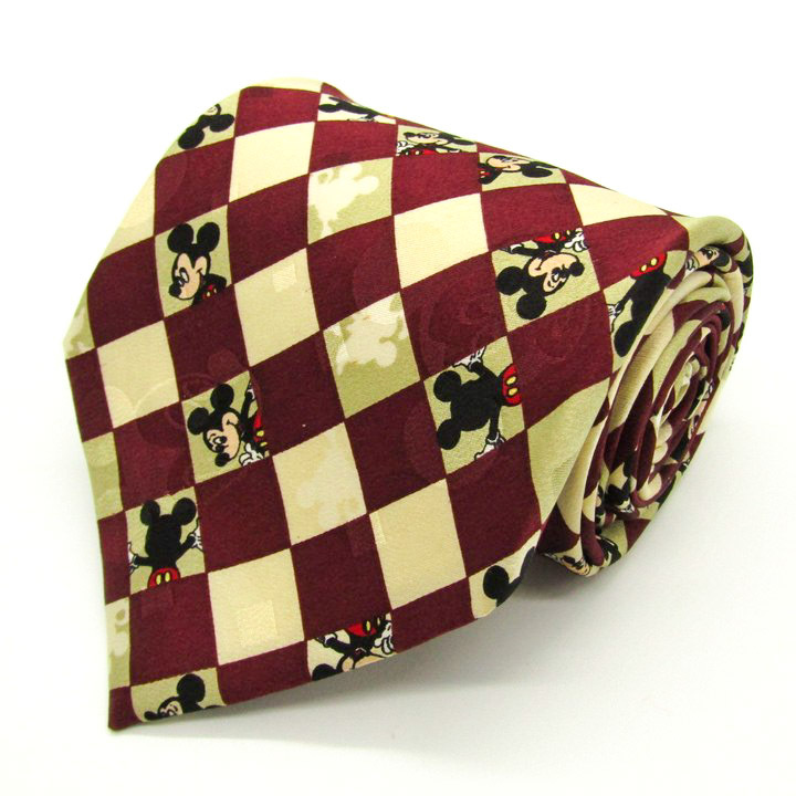  Disney бренд галстук Mickey Mouse в клетку шелк PO мужской wine red Disney