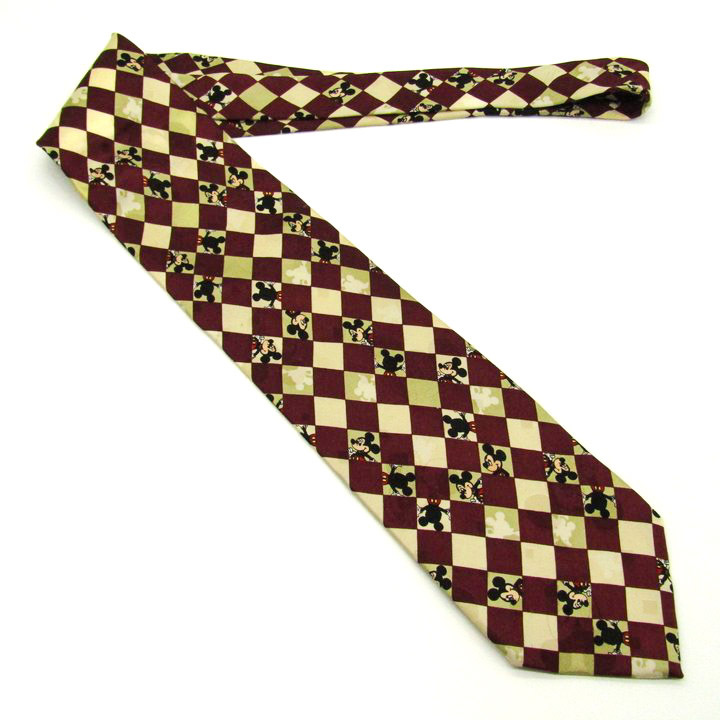  Disney бренд галстук Mickey Mouse в клетку шелк PO мужской wine red Disney