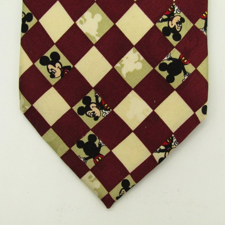  Disney бренд галстук Mickey Mouse в клетку шелк PO мужской wine red Disney