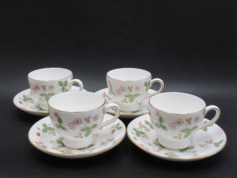 D3195 ウェッジウッド ワイルドストロベリー コーヒー カップ&ソーサー 4客 WEDGWOOD_画像1