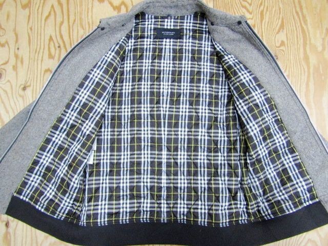 ★バーバリーブラックレーベル BURBERRY★メンズ レザーパッチ ウールジップジャケット 里ノバチェック★R71019015A