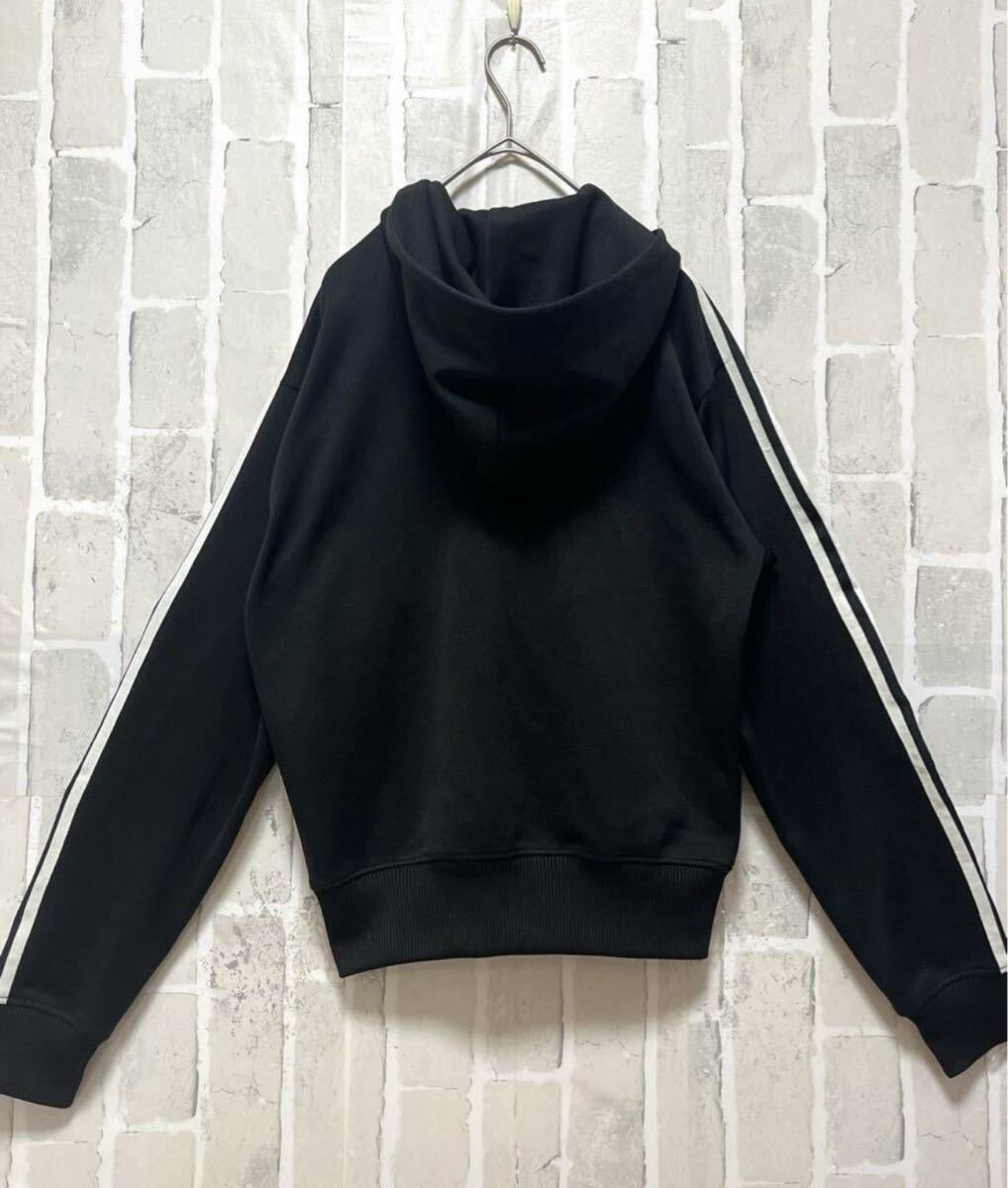 adidas アディダス ジャージ 上 トラックジャケット パーカー サイズM トレフォイル 長袖 3ライン 3ストライプ シンプルロゴ フード 短丈_画像3