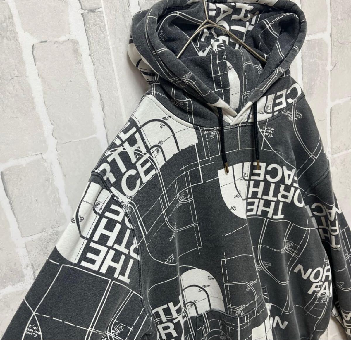 THE NORTH FACE ノースフェイス パーカー スウェット 総柄 モノグラム M プルオーバー 裏起毛 HALFDOME AOP HOODIE 海外オンライン限定_画像6