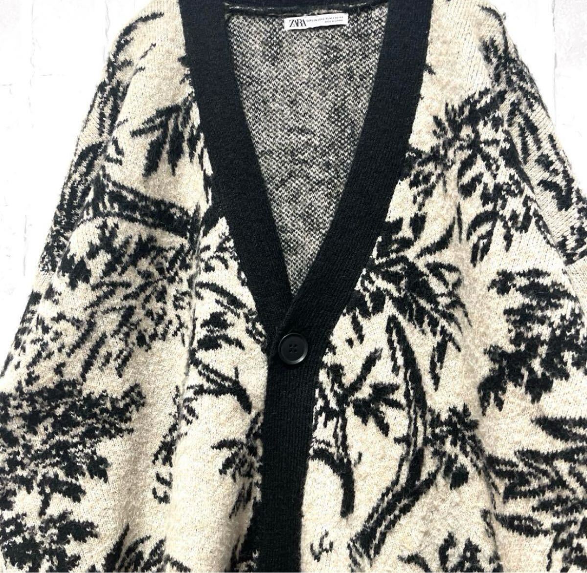 ZARA ザラ 長袖 ニット セーター カーディガン 総柄 花柄 フラワー サイズXL 大きいサイズ メンズ 送料無料_画像4