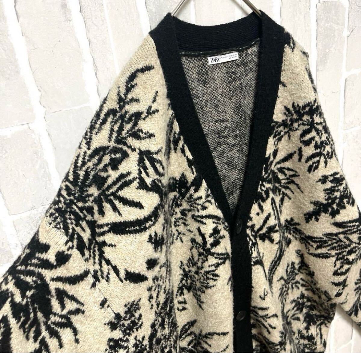 ZARA ザラ 長袖 ニット セーター カーディガン 総柄 花柄 フラワー サイズXL 大きいサイズ メンズ 送料無料_画像5