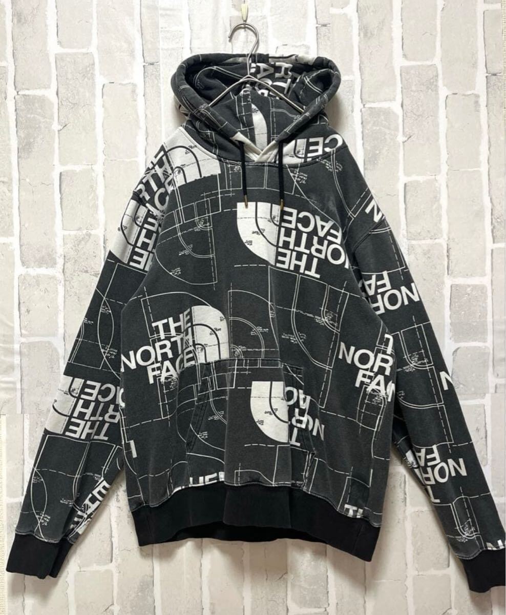 THE NORTH FACE ノースフェイス パーカー スウェット 総柄 モノグラム M プルオーバー 裏起毛 HALFDOME AOP HOODIE 海外オンライン限定_画像2