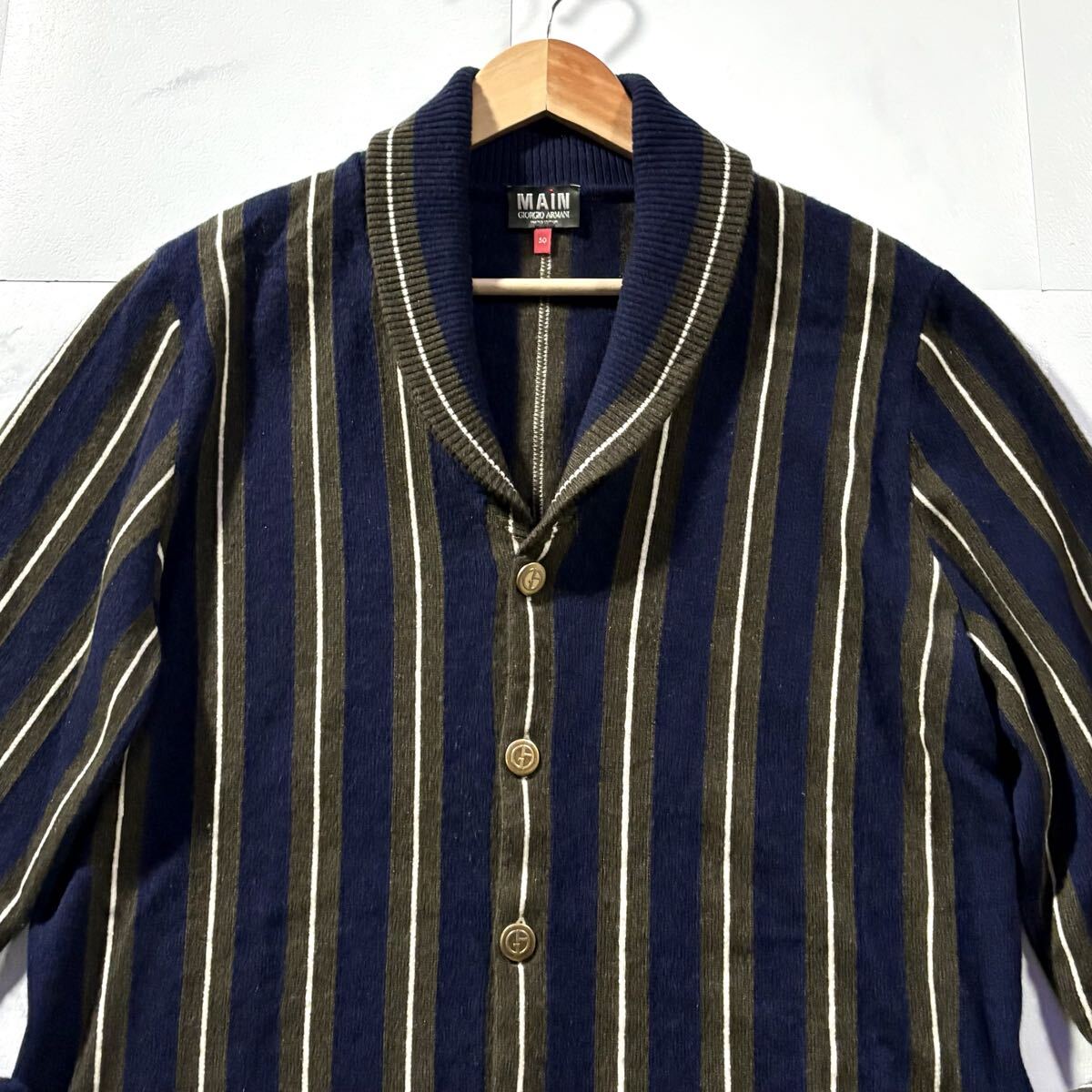 極美品/Lサイズ●カシミヤ100%* GIORGIO ARMANI ジョルジオ アルマーニ ニット カーディガン ジャケット ショールカラー GA刻印 金ボタン_画像2