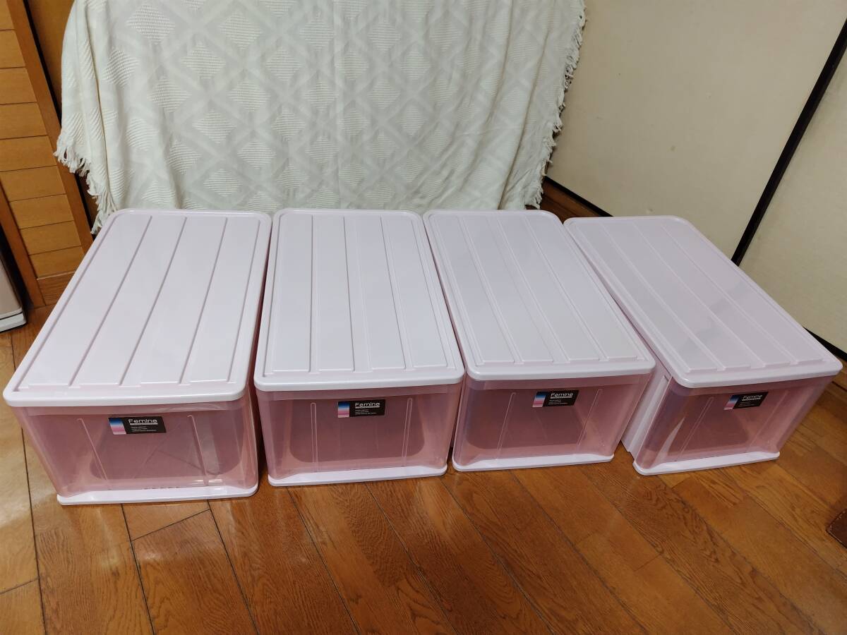 発送地域限定【東京・神奈川一部送料無料】4点セット 日本製 ピンク 天馬 66L フェミーネ 引き出し収納ケース 衣装収納 奥行き66×高さ30㎝_画像1